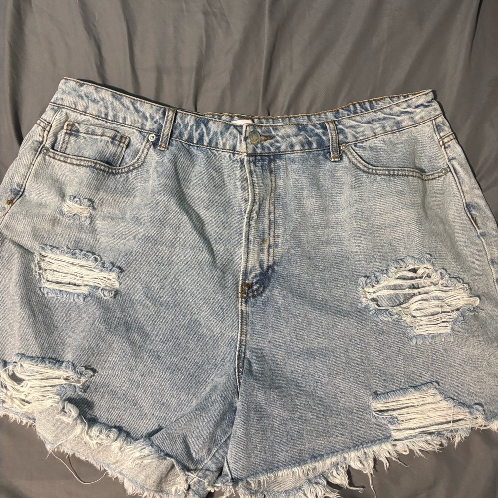 Distressed Light Blue Denim Shorts